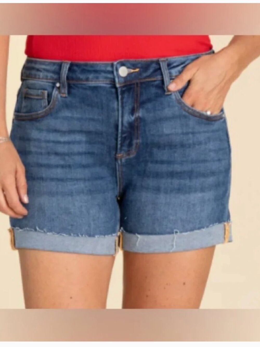 Judy Blue Women's Denim Cuff Roll Up Raw Fray Hem Shorts JB1534-S